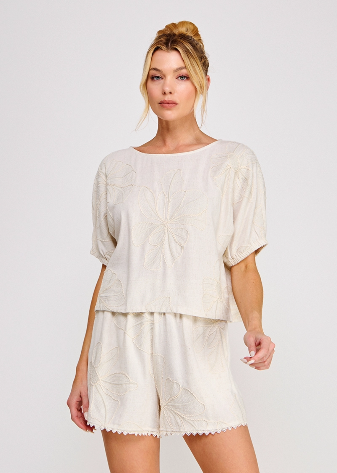 Galent Linen Floral Top - Natural