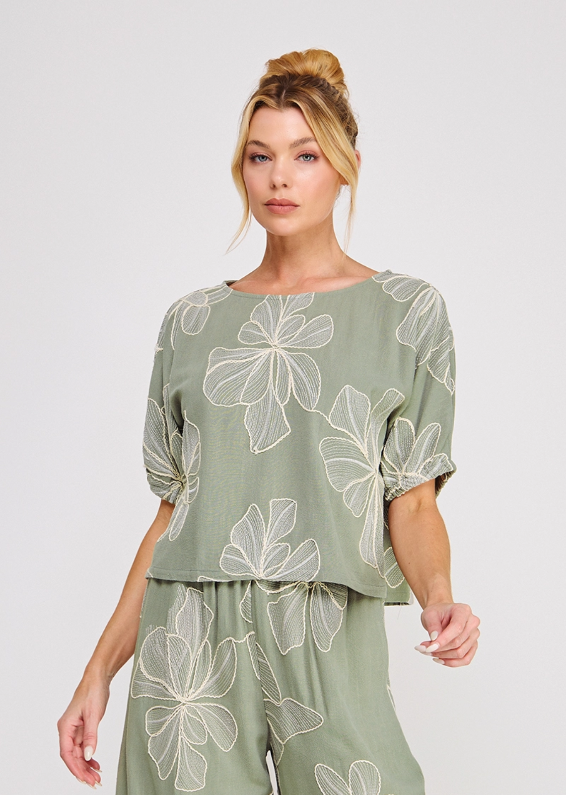 Galent Linen Floral Top - Sage