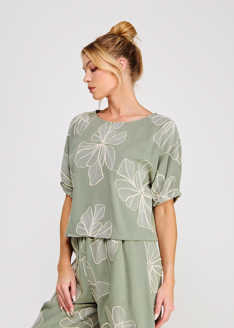 Galent Linen Floral Top - Sage