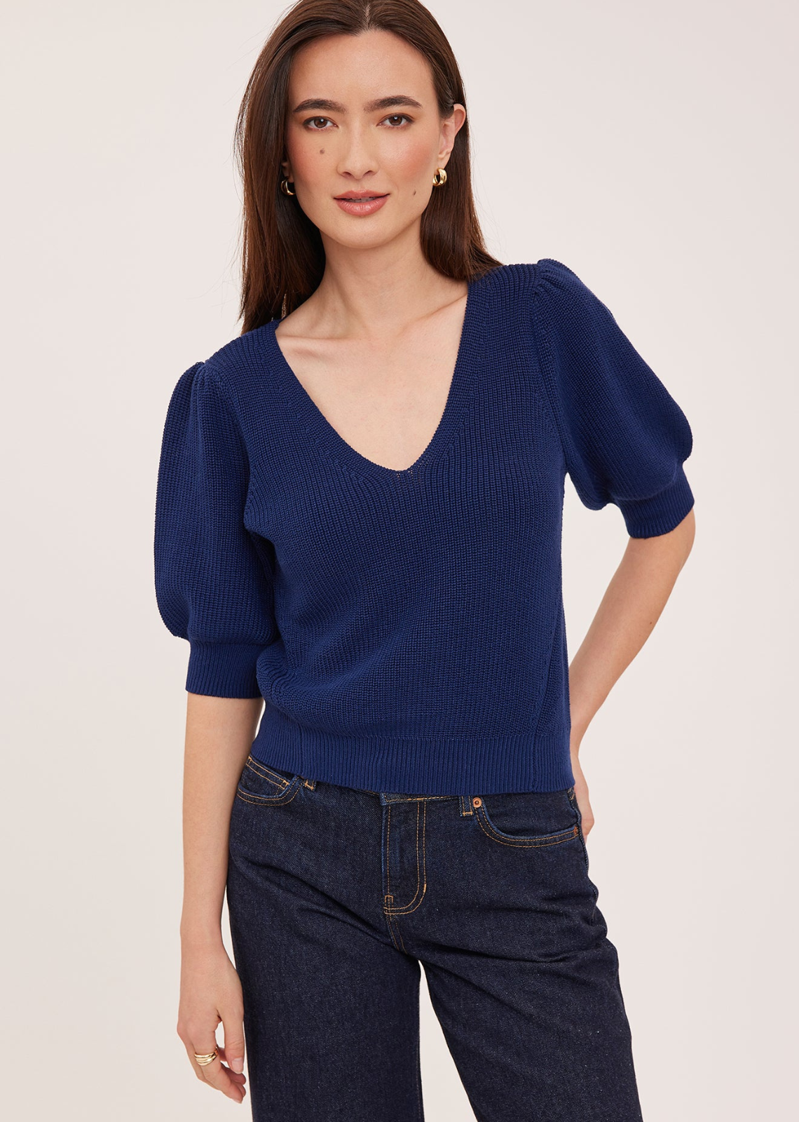 Made of a super soft yarn, the Phoebe sweater features a v-neckline and puff sleeves. It’s effortlessly feminine and perfect for everyday wear.