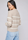 Gentle Fawn Beckett V-Neck Sweater. The Beckett sweater is made of a soft yarn in a ribbed knit pattern. Features include a two-tone stripe and collar for a casual yet elevated look.