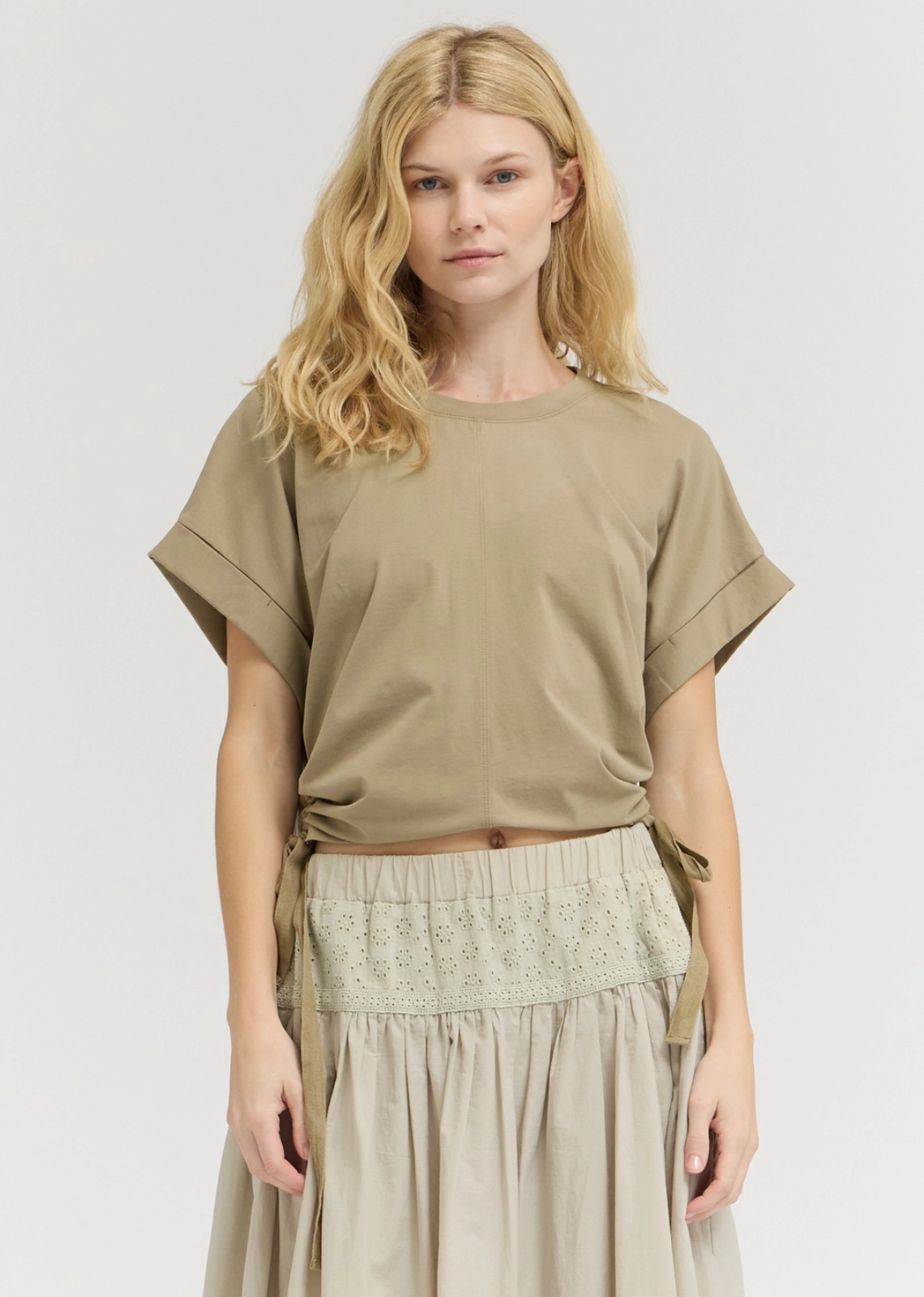 Tamara Side Scrunch Tee - Dry Sage