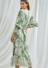 Charli Irene Dress- Green Print. Effortlessly chic Irene Dress is a perfect warm weather essentials. Flowy dress in the softest viscose material. Feminine detailing like elastic shirred sleeves and gathered waist give this dress a romantic feel