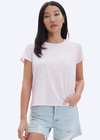 CHRLDR Jane Perfect Tee- Petal. This classic crew neck tee from CHRLDR boasts a slightly cropped design and a straight fit, providing a timeless and flattering look. Made with high-quality materials, this tee is a perfect addition to any wardrobe.