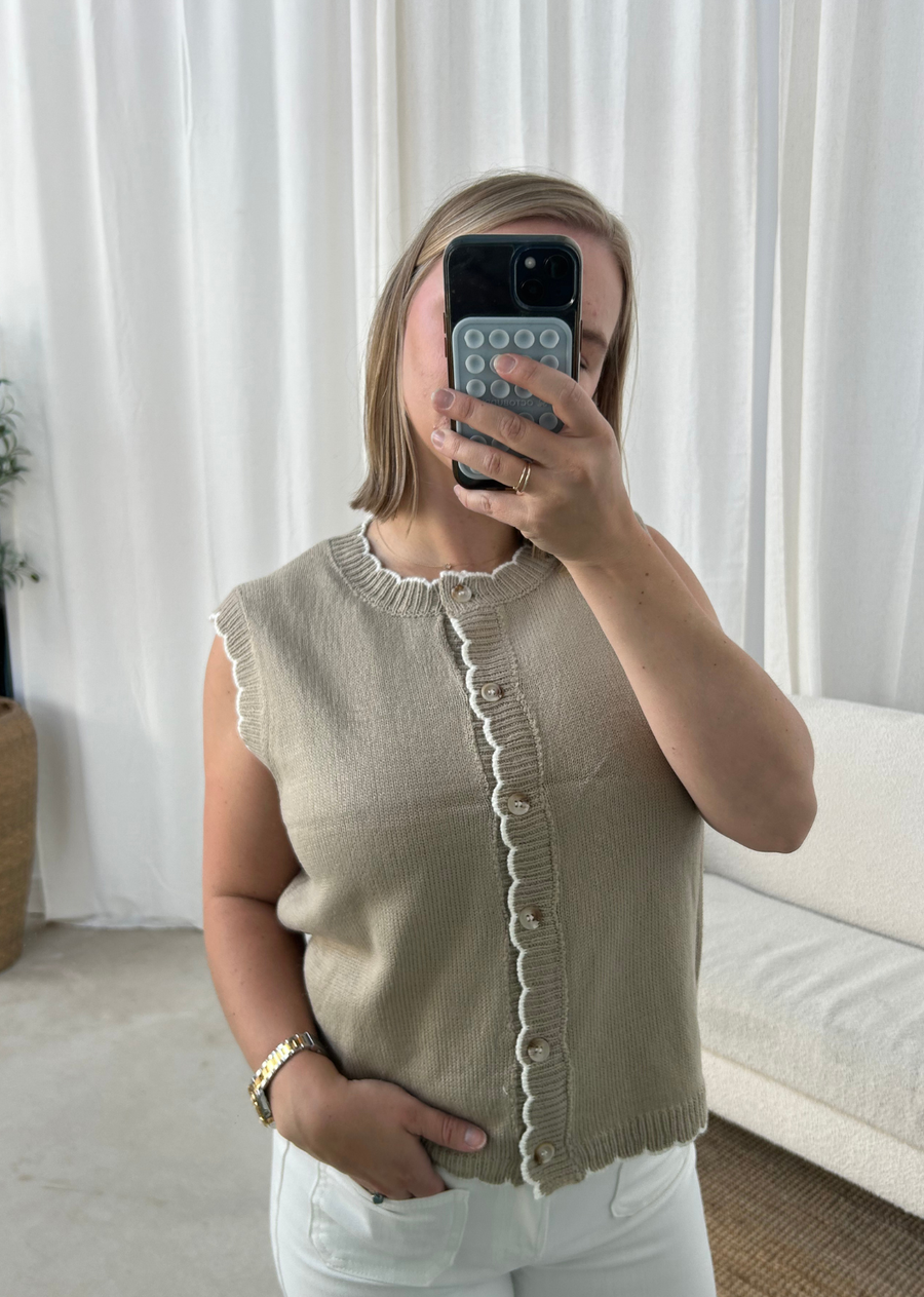 James Scalloped Button Up Sweater