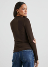 Rails Joelle Top- Espresso. The Joelle top is a modern take on the classic long sleeve. Made from soft gauge jersey, this style features an asymmetrical mock neck with shirring details from the right shoulder.