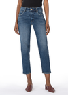 Kut From The Kloth Elizabeth  HR Straight Jean.Faded and lightly distressed for a vintage vibe, these low-stretch, slim-cut jeans flatter with a medium wash and Fab Ab front pockets that comfortably shape and smooth.