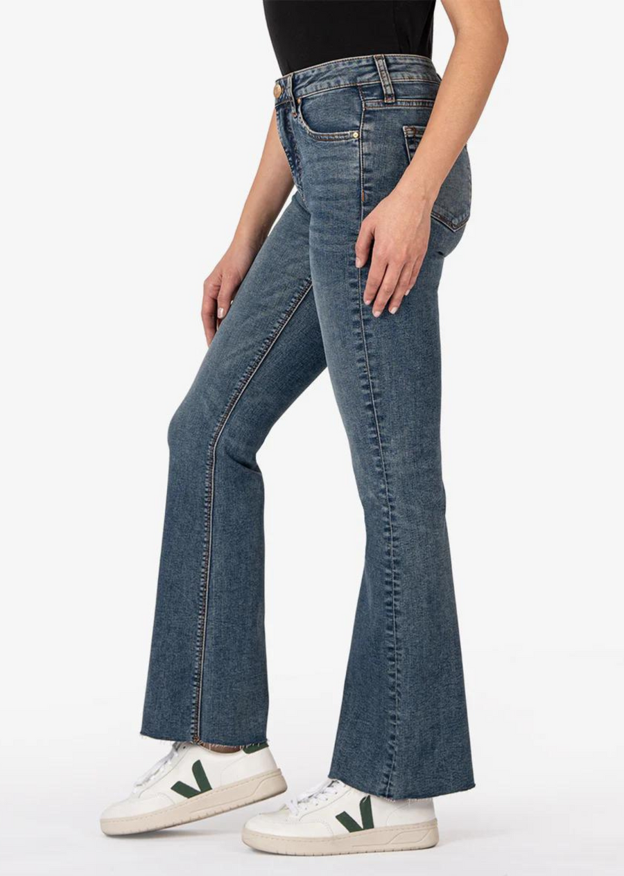 Kut From The Kloth Stella HR Fab Flare- Debonairly. Create an hourglass effect in these high-waist slim fit bootcut jeans, designed with raw hems in stretch denim.