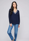 Gentle Fawn Kyla V-Neck Sweater. The Kyla sweater is made of a soft, cozy yarn. Features include a cable knit pattern and striped v-neckline for a casual feel.