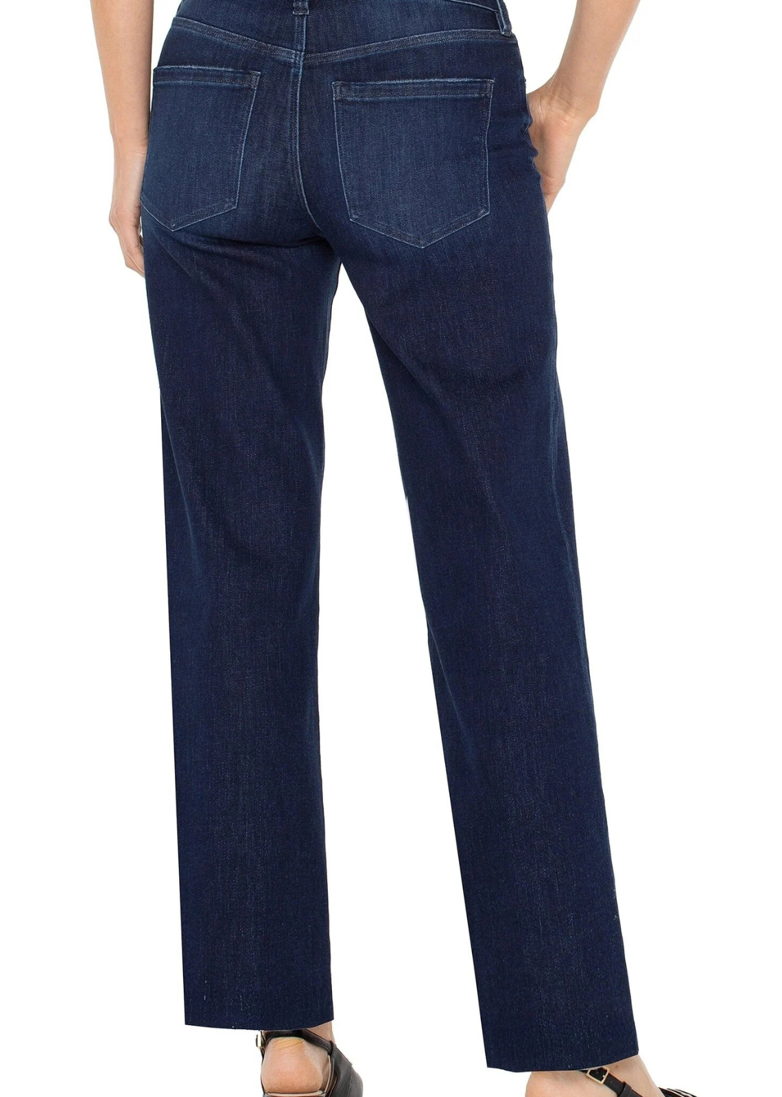 Classic indigo straight-leg jeans with a polished finish, featuring a flattering mid-rise fit, five-pocket styling, belt loops, a zip fly, and full-length 32-inch inseam.