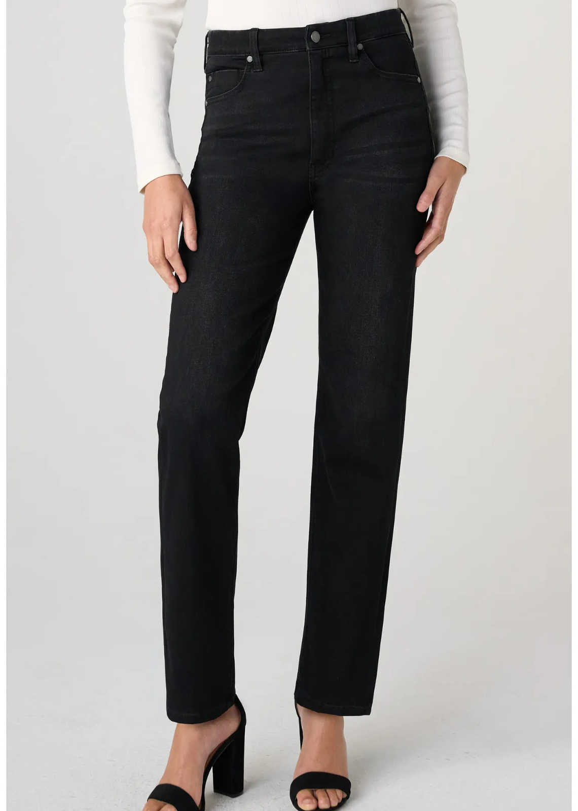 High-rise slim jeans in lightweight stretch denim with a comfort waistband, vintage-inspired faded wash, classic five-pocket styling, zip fly, and 29-inch inseam.