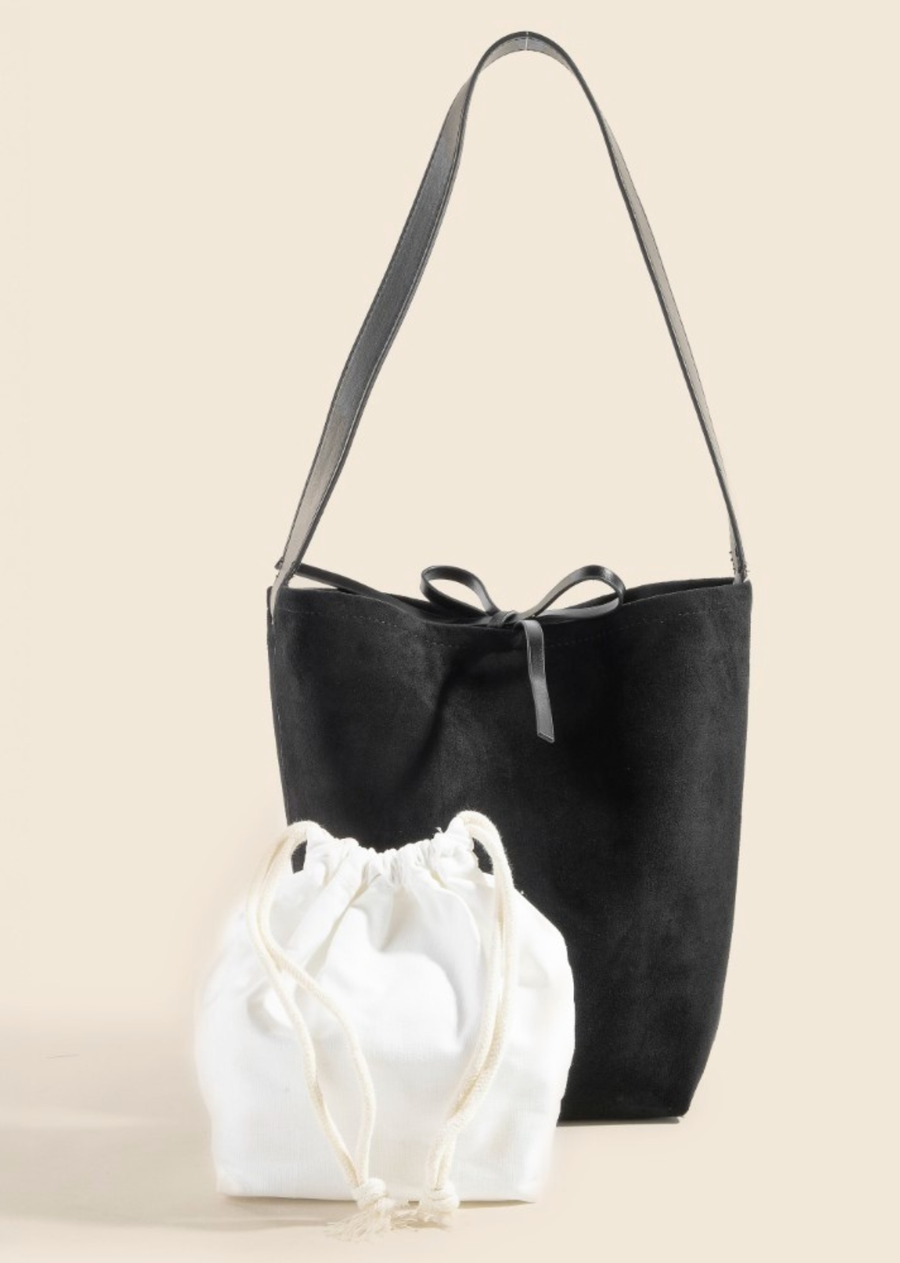 Luna Suede Tote Bag - Black