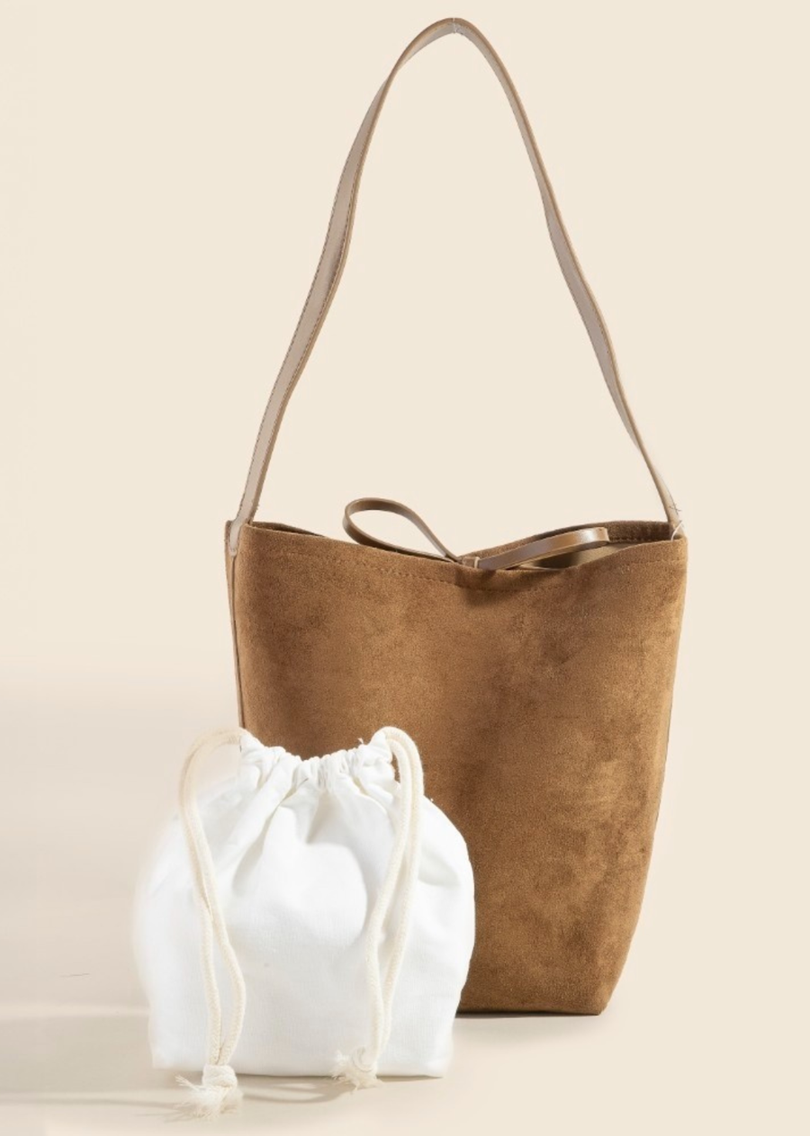 Luna Suede Tote Bag - Dark Brown