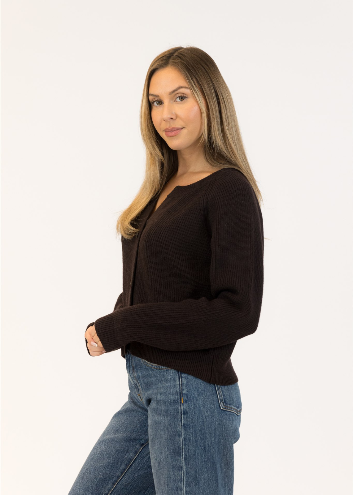 Lyla + Luxe Belle Ribbed Sweater - Chocolate Brown
