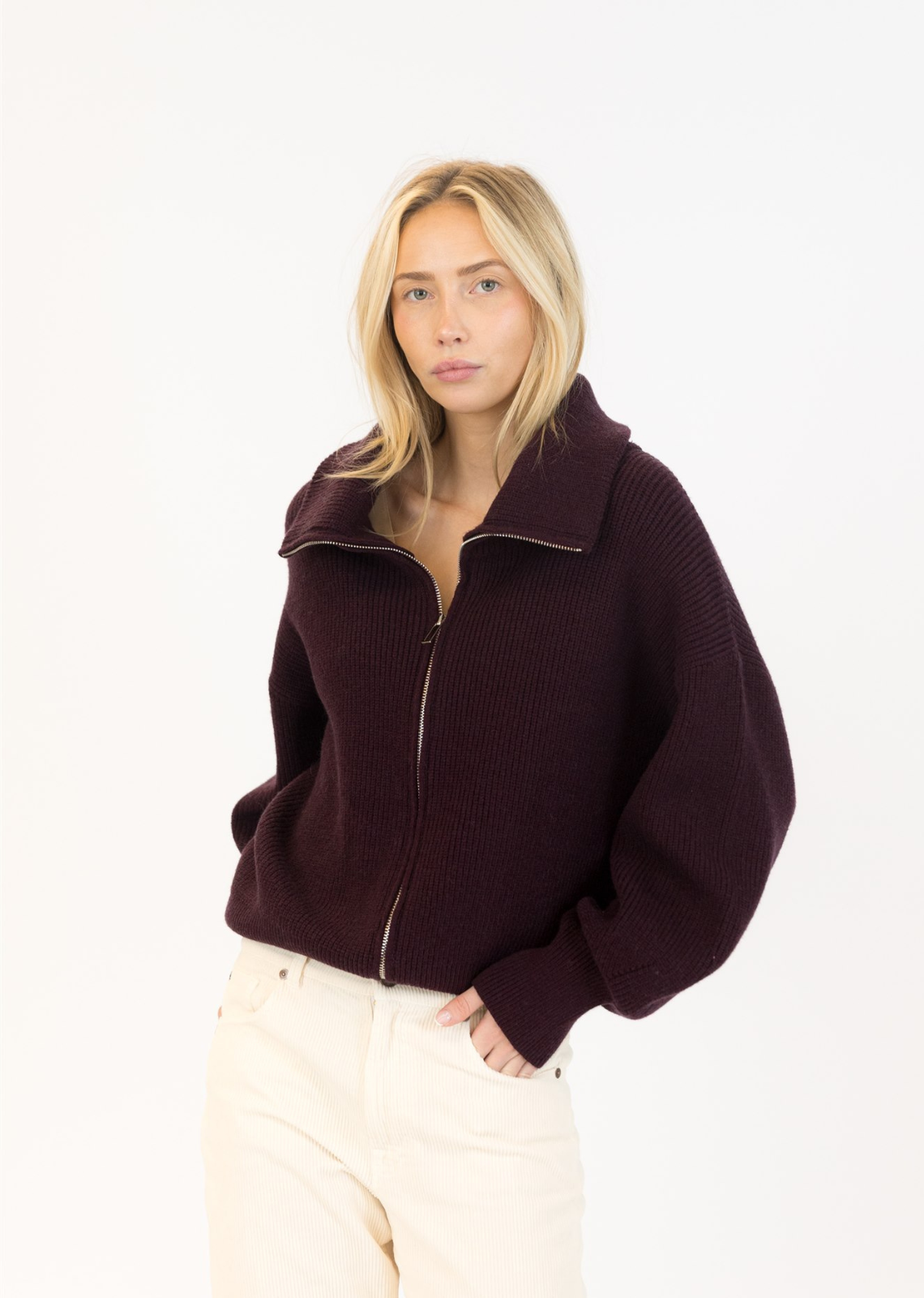 Lyla + Luxe James Zip Up Cardigan - Burgundy