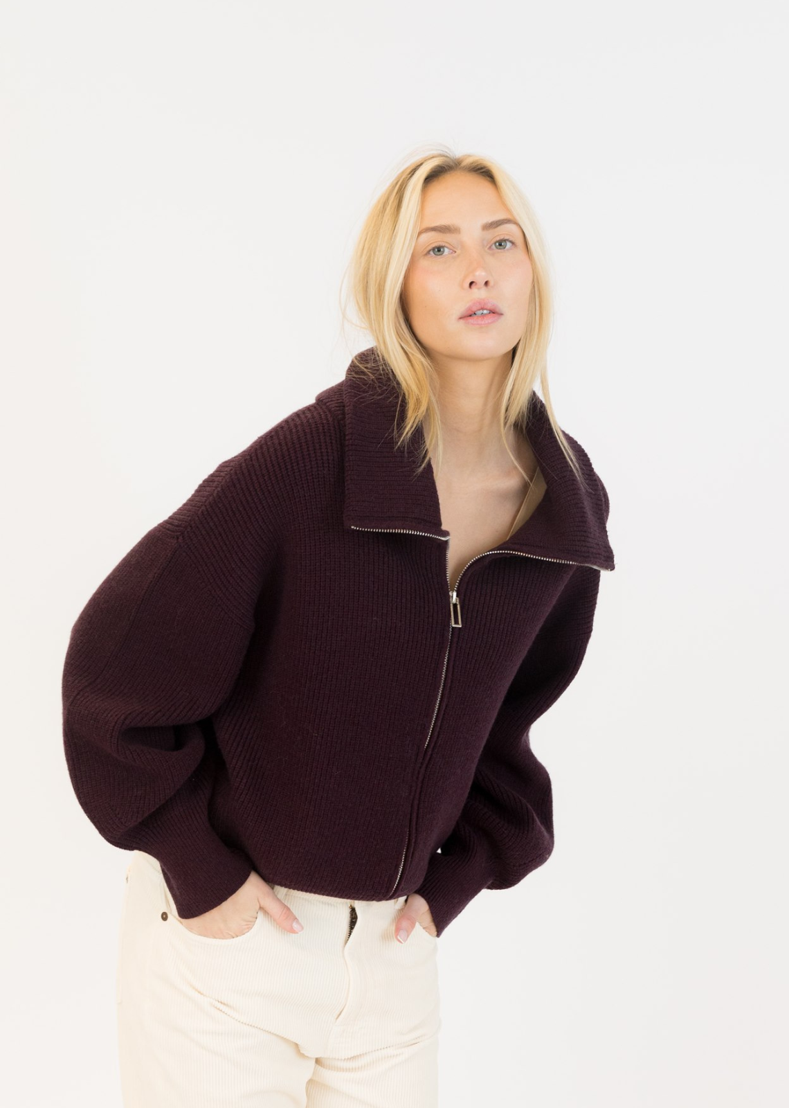Lyla + Luxe James Zip Up Cardigan - Burgundy