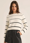 Z Supply Milan Stripe Sweater. This sweater is made using our cotton sweater yarns and features a classic placement stripe for eye-catching appeal. You'll love the soft, cozy feel and relaxed fit of this crew neck.