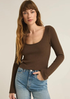 Z Supply Madeline Rib Long Sleeve Top. Switch up your casual look with this bra-friendly, fitted scoop neck top, crafted from a heavyweight slub rib fabric. Designed to flatter, this crop top offers effortless style no matter where your day takes you.