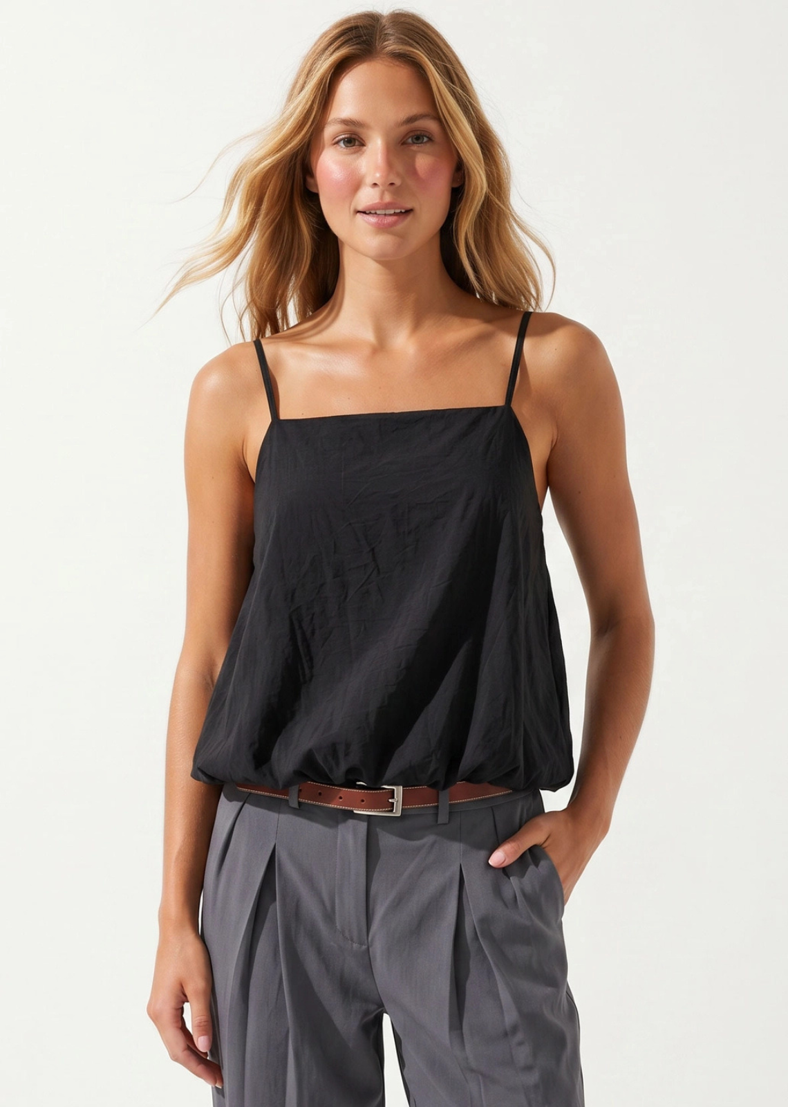 Maisie Bubble Cami Top - Black