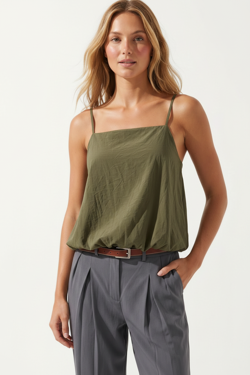 Maisie Bubble Cami Top - Light Olive