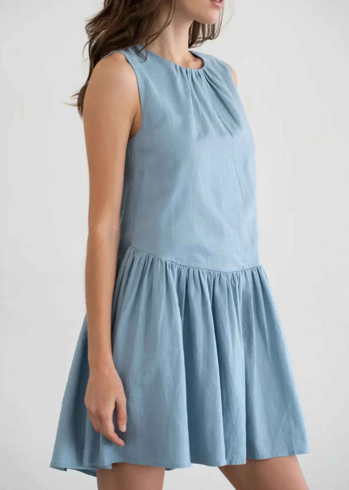 Marlowe Drop Waist Flared Mini Dress - Blue