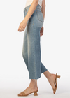 Kut From The Kloth Meg HR Fab Wide Leg- Romantic. Ankle-grazing raw hems add modern style to stretchy, high-rise wide-leg jeans featuring Fab Ab front pockets that comfortably shape and smooth.