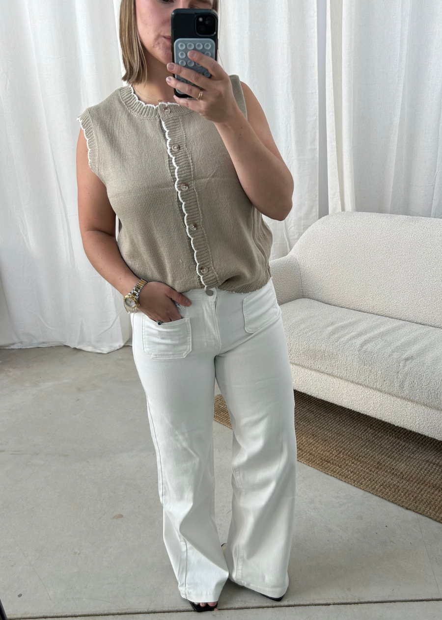 Mini Patch Pocket Jeans - White