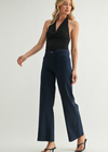 Mini Patch Pocket Wide Leg Jeans - Navy