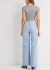Mini Patch Pocket Wide Leg Jeans - Light Denim