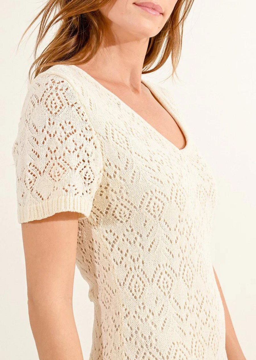 Molly Bracken Crochet Dress. Our Molly Bracken Crochet Dress is perfect for your upcoming vacation! This stunning dress features short sleeves and a v-neckline, its also lined! 