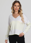 525 America Noor Stripe Oversized V-Neck Pullover. A pullover like this one, is a must-have in every wardrobe. Pair it with your favorite denim for a laid-back look or layer it over leggings for a stylish loungewear ensemble.