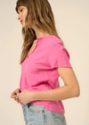 Project Social T Plata Notched Tee- Love Potion Pink. Looking perfect in Plata.  Our Plata Notched Tee is your new casual weekend style BFF. It features a notch neckline, raw edges, and a relaxed fit for a well-loved feel. Made in a soft 100% cotton slub fabric, it's perfectly comfortable and casual when dressed both up or down. The only difficult part about Plata? Deciding which color (or 3) to buy.