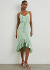 Rails Frida Dress- Green Texture Floral. The Frida Dress—with a midi length and rayon-crepe texture—works for your every day, but in an elevated way. It's comfortably lined with thin, adjustable shoulder straps and fabric-covered buttons. What catches the eye is the vibrant floral print, swingy silhouette, and flattering high-low hem.