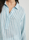 Rails Banks Top- Cambria Stripe. Yarn-dyed in Cambria stripe with a half-henley neckline, the Banks is a luxe linen shirt that goes from swimsuit cover-up to everyday wear.