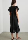 Rails Clementine Dress. Go bold in this black eyelet dress, ideal for any occasion. Made from crisp cotton poplin, this style features playful flutter sleeves, a deep v-neckline, side pockets and cinched elastic waist that flows into a beautiful, breezy skirt.