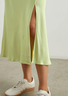 Rails Maya Skirt- Pistachio. The Maya Skirt is perfectly proportioned with a slip silhouette and midi length that feels both comfortable and chic. Taking a minimalist approach, the front-facing side slit and pistachio color both make a subtle statement. Best of all, it’s done in a smooth, satin back crepe that looks as luxe as it feels.