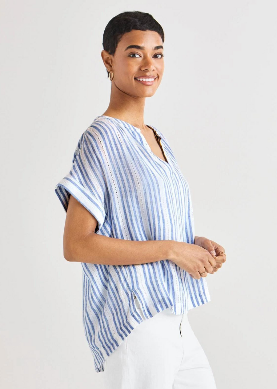 Splendid St. Tropez Blouse. Our St. Tropez Blouse has such an effortless mood, you'll feel inspired to book a weekend away. We made it from a summer-ready linen blend. Its slouchy dolman sleeves are cuffed for a polished finish, while its oversized silhouette features pointelle stitching and a high low hem.