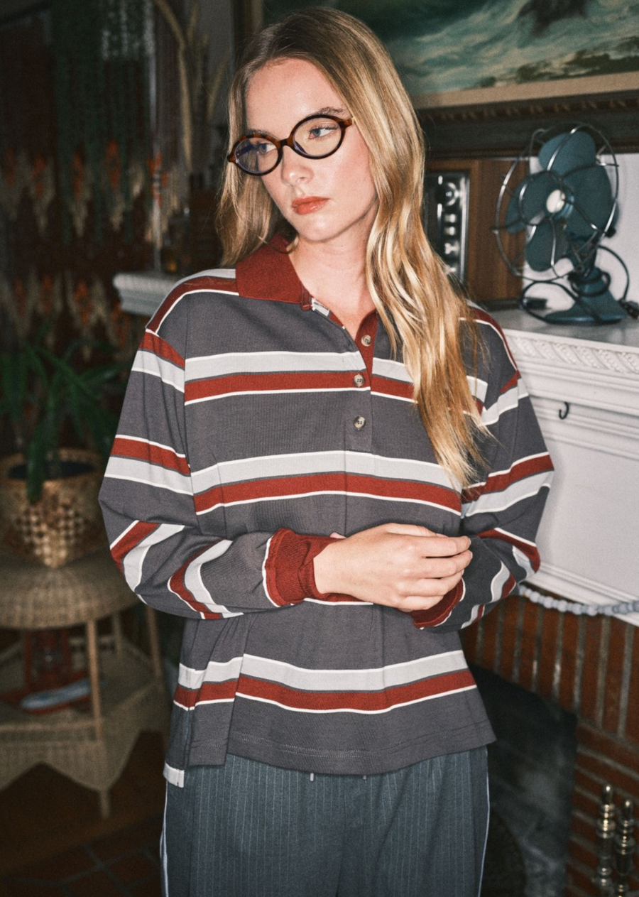 Sammie Striped Boyfriend Collar Sweatshirt