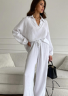 Charli Selina Cotton Set. Selina Cotton Set is a relaxed Summer co-ord in soft Cotton Gauze. Relaxed slouchy fit with elasticated waistband for a comfortable polished off duty look. Easy care no-iron cotton in with a crinkle makes it an ideal suitcase solution.