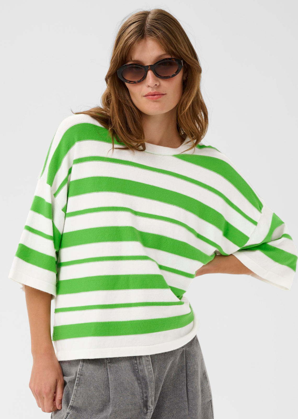 Soaked Spina Boxy Pullover - White with Green