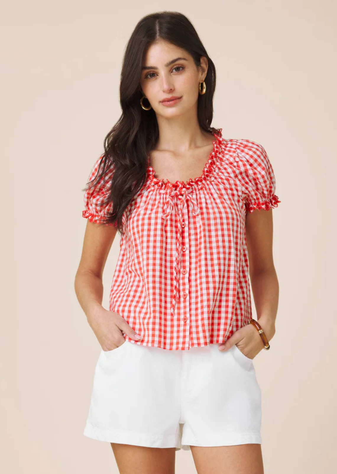 Splendid Gigi Gingham Puff Sleeve Top