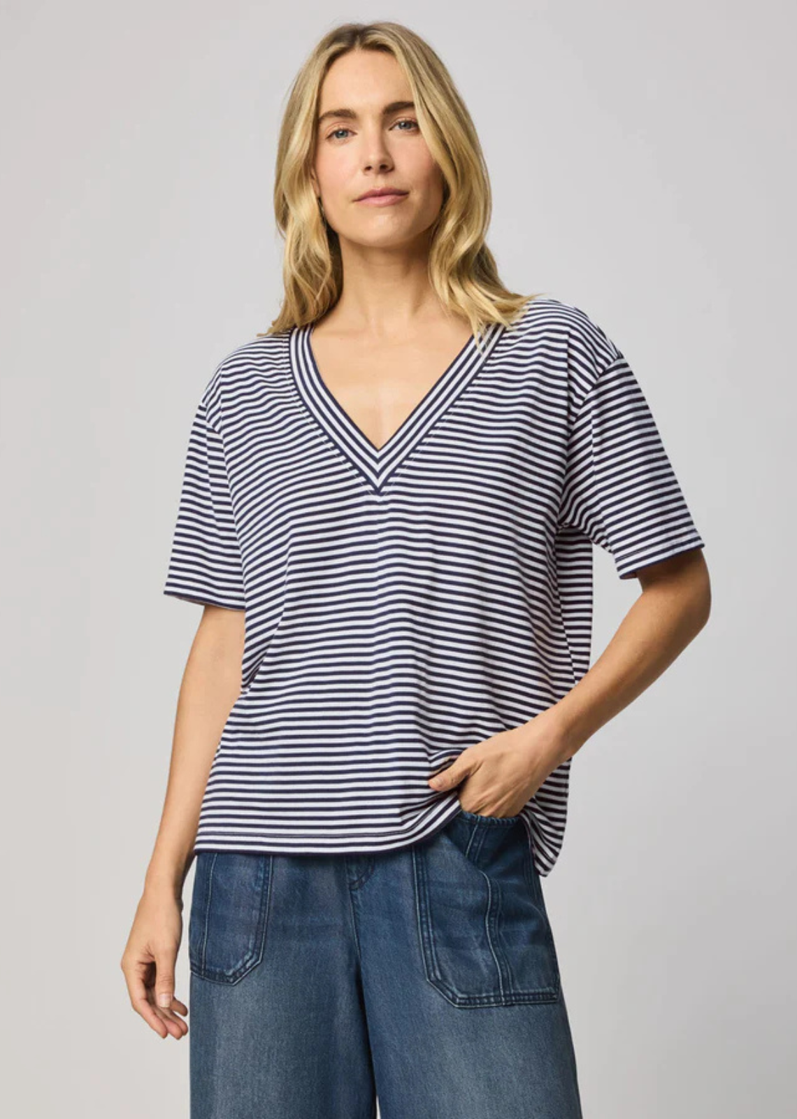 Splendid Kacey Stripe V-Neck Tee