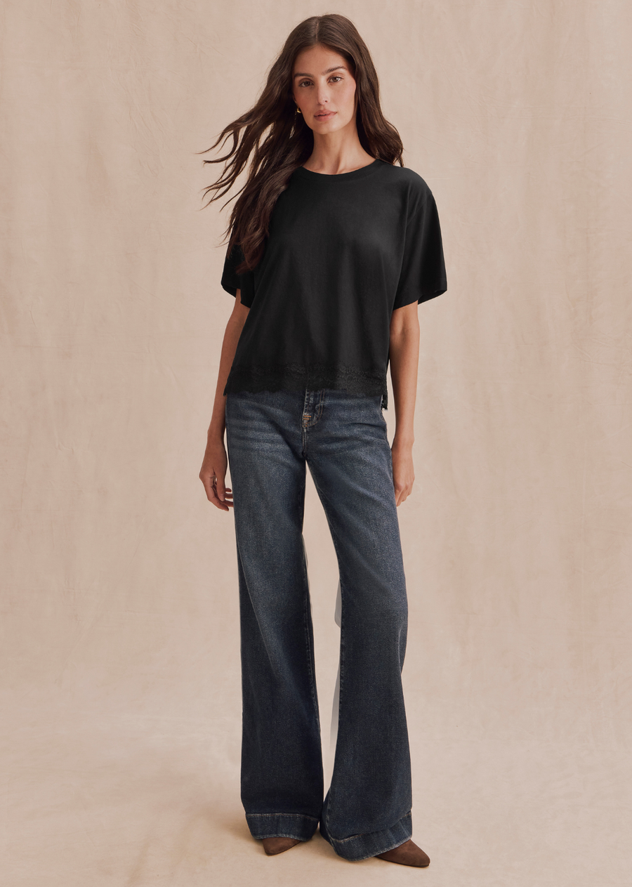 A classic short sleeve tee finished with delicate lace trim for a softer, dressed-up feel.