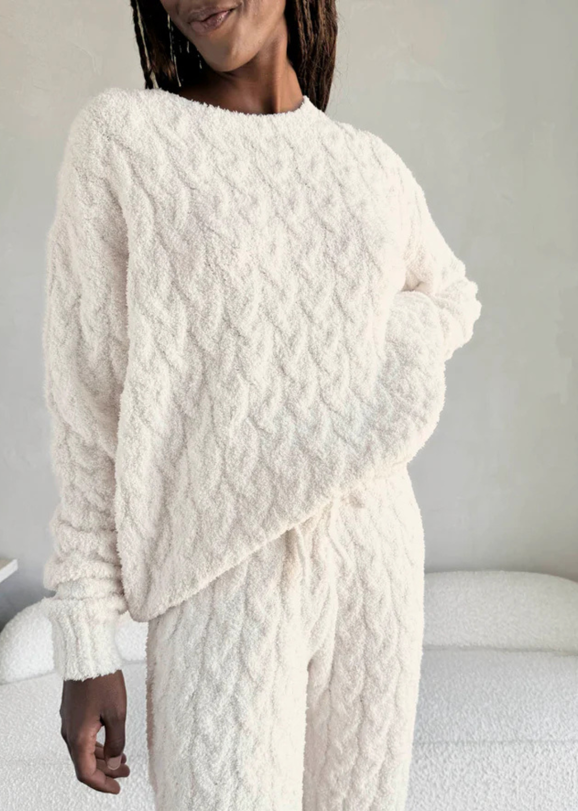 Splendid Fuzzy Cable Knit PJ Set  - Ivory