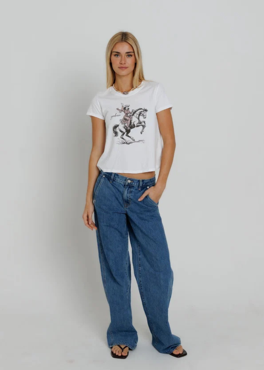 The Yeehaw Cowgirl Femme Crew brings a little western spirit to your everyday lineup. Playful, carefree, and made for chasing good times, it has that perfectly nostalgic, lived in feel. An easy favorite for road trips, country weekends, and wherever the day takes you.