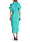 Steve Madden Tori Dress- Blue Turquoise. The TORI dress features tailored details like a collared neck and rolled sleeves, finished with a gathered front for a high-low hem effect.