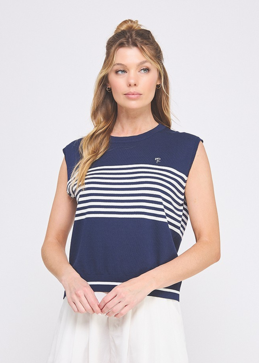 Teddy Crewneck Stripe Top