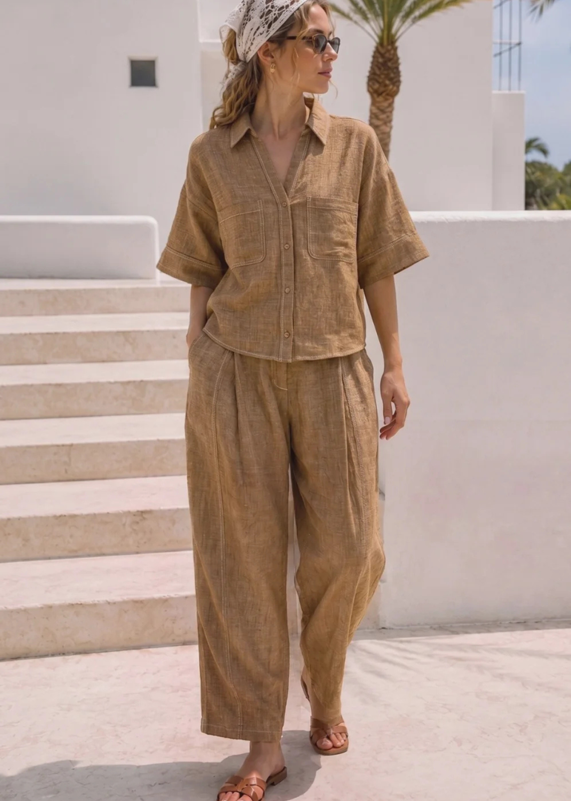 Effortlessly polished and designed for everyday wear, The Marina Linen Camp Pant - Brown offers a relaxed yet elevated fit. Crafted from a lightweight linen-cotton blend, these pants feature a soft textured finish and an easy silhouette that provides comfort without compromising style. Perfectly paired with The Marina Linen Camp Shirt for a coordinated look or styled separately with your favourite basics.