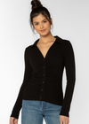 Velvet Heart Cielo Top.Sleek wardrobe staple. A super smooth and soft ribbed button up shirt with figure-flattering ruching detail down the front. An elevated basic to pair back to any bottom - wear alone or layer under a blazer for the office.