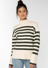 Velvet Heart Caden Sweater. This Caden Sweater is perfect for any occasion. Made from a blend of viscose, polyester, and nylon, it features a mock neck, long sleeves, and ribbed detail. The unique striped design adds a touch of style and looks great paired with your favourite jeans.